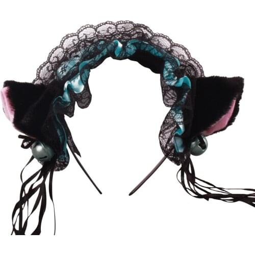Japanese Girl Cute Lace Bell Cat Ear Hoop Hairwear Lolita Maid Headband Bandana Anime Ears Cosplay Lolita Hair Accessories