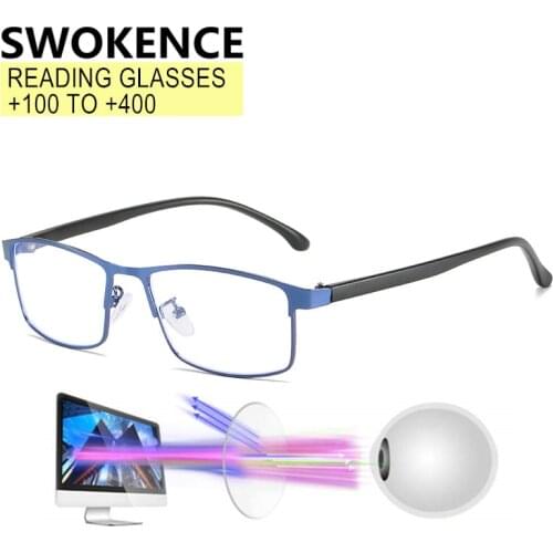 SWOKENCE High Quality Anti Fatigue Reading Glasses Women Men Business Alloy Full Frame Anti Blue Ray Presbyopic Spectacles R501
