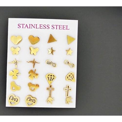 12 Pairs Stainless Steel WomenS Earrings Set Small Cross Clover Stud Earrings Boho Initial Earrings Jewelry Set for Women