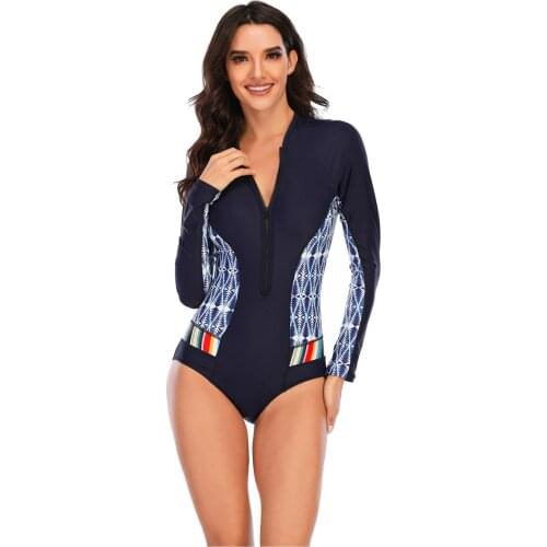 Sexy 2021 One Piece Swimsuit Long Sleeve Swimwear Women Bathing Suit Swimsuit Print One-piece Swim Suits Surfing Wear