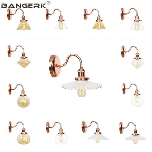 Modern Rose Gold Iron Wall Light LED Edison Loft Decor Sconce Wall Lights Glass Shade Bedside Wall Lamp Home Lighting Fixtures