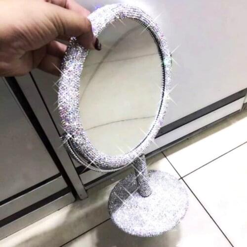 High-grade Handmade Diamond Makeup Mirror Creative Rhinestone Mirrors Rotatable Girl Bling Room Table Makeup Decor Round Mirror