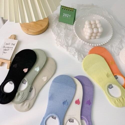 Women Sock Slippers Fashion Color Cute Heart New Spring Summer Slippers Breathable Thin Women Mesh Socks Women Invisible Socks
