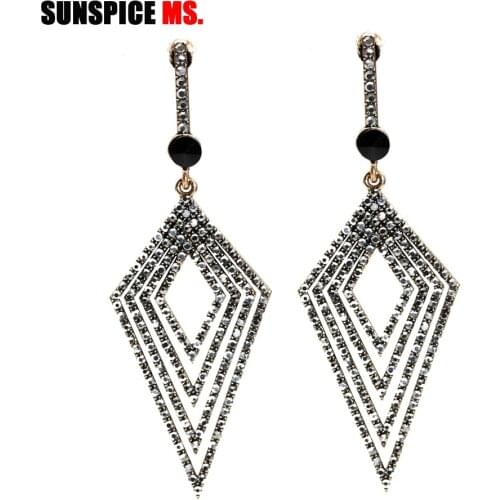 SUNSPICE MS Fashion Modern Spindle Drop Earrings Full Crystal Women Ethnic Wedding Jewelry Long Drop Earring Punk Accessories