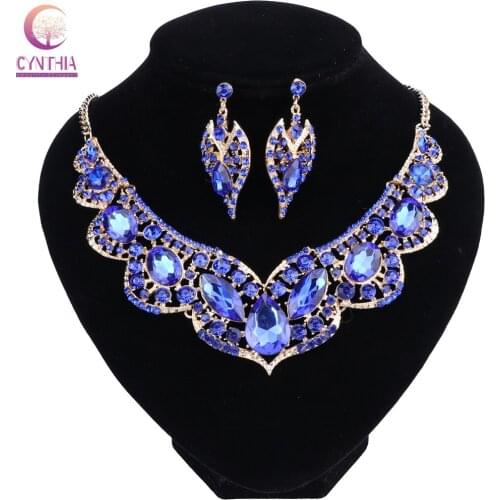 Gold Color Crystal Dubai Bridal Jewelry Set For Brides Necklace Earring Wedding Party Accessories For Women