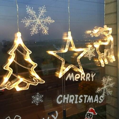Star Bell Christmas Tree String Lights Window Hanging Light Festival Party Battery Operated LED Elk Fairy Window Decoration Lamp
