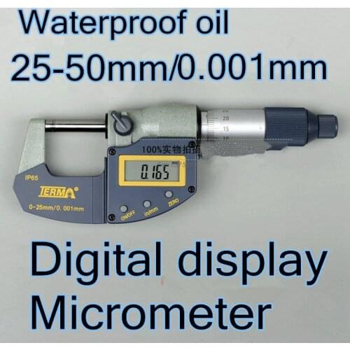25-50mm Resolution 0.001mm IP65 TERMA Waterproof oil Digital Micrometer Measuring tool Free shipping