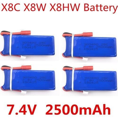 4PCS New big battery Syma X8C X8W X8G X8HC X8HG X8HW 2S 7.4V 2500mAh 25C Lipo Battery Helicopter Battery