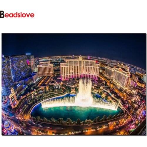 5d diamond embroidery mosaic Las Vegas Bellagio Fountain Show Cityscape Wedding Decoration diamond painting mazayka