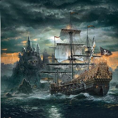 Full Drill DIY 5D Diamond Painting Landscape A Pirate Boat Cross Stitch Diamond Embroidery Patterns Rhinestones Mosaic 30x30cm