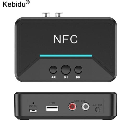 Kebidu BT200 NFC Bluetooth 5.0 Audio Receiver 3.5mm AUX RCA Jack A2DP Hifi Wireless Music Adapter Auto for Car