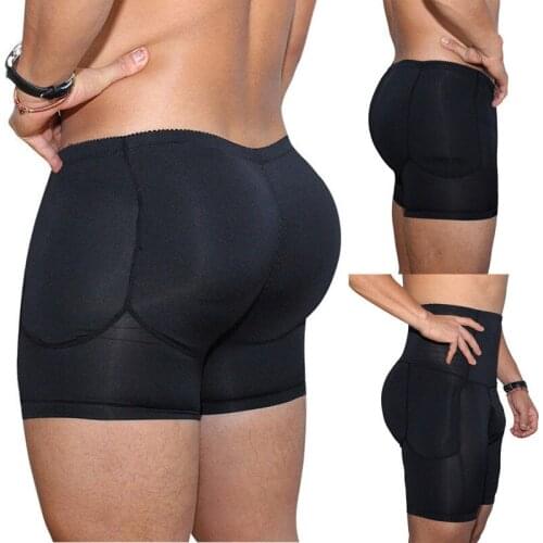 Mens Boxers Underwear Black Padded Butt Enhancer Booty Booster Molded Boyshort Underwear Boxer S-3XL