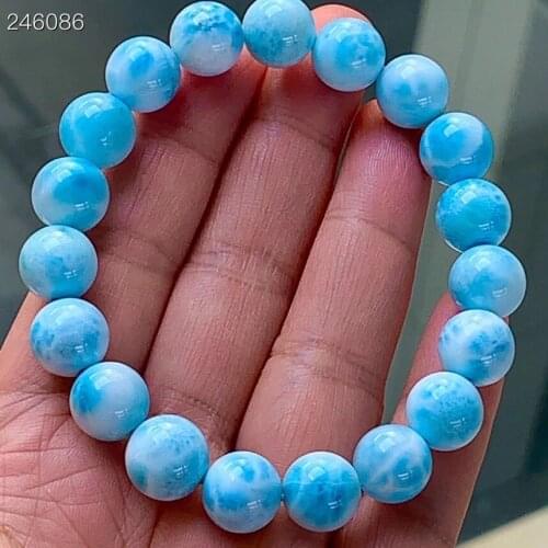 Natural Larimar Blue Round Beads Bracelet 11mm For Women Men Water Pattern Dominia Powerful Jewelry Genuine AAAAAA