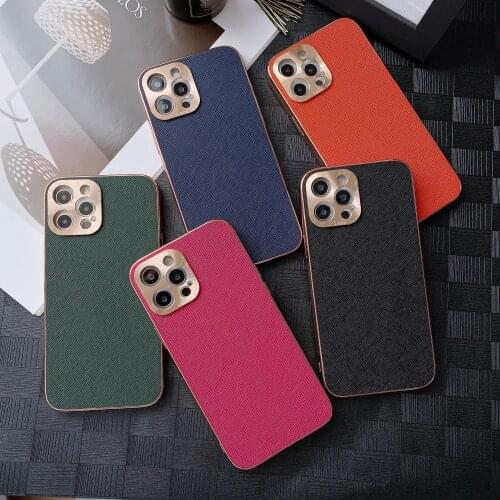 Luxuy Leather Phone Case For iPhone 12 12Pro 12Promax 12Mini 11 11Promax Ultra-thin Metal Camera Protection Cover