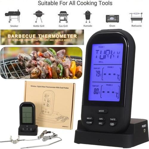 Digital Wireless Remote Meat Thermometer 32 to 482 Degree F Dual Probe Food Temperature Measuring Tool for BBQ Oven Grill Smoker