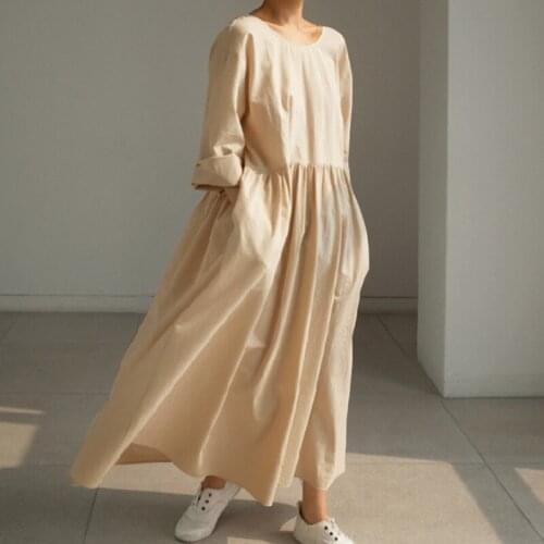 Long Maxi Dresses For Women 2021 Female Retro Vestidos ZANZEA Spring Long Sleeve Sundress Casual Solid Robe Femme Oversized