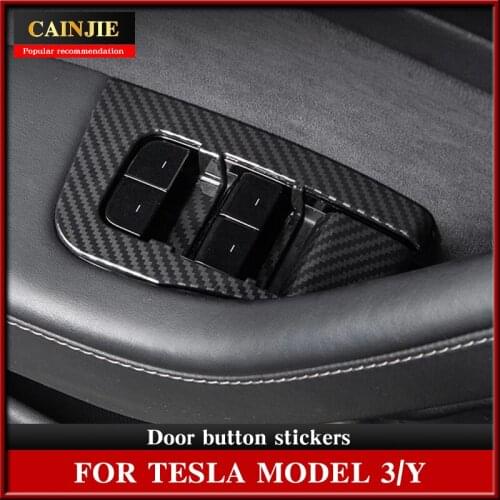 For Tesla Model 3 2021 Accessories Carbon Fiber ABS Model Y Window Control Panel Cover Button Trim Door button decoration sticke