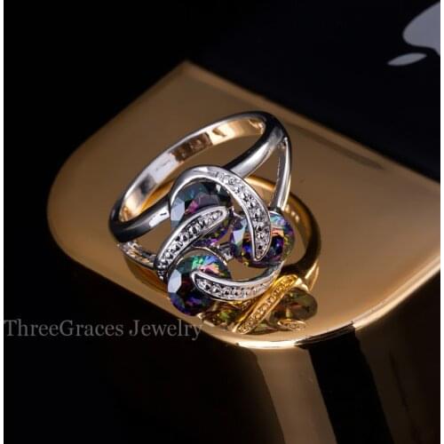 New Fashion Mystic Created Cubic Zirconia Crystal Big Geometric Round Shape Rings for Women Party Accessories Jewelry Gift RG023