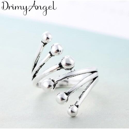 Exaggerated Silver Color Irregular Beads Rings For Women Valentines Wedding Jewelry Antique Finger Ring