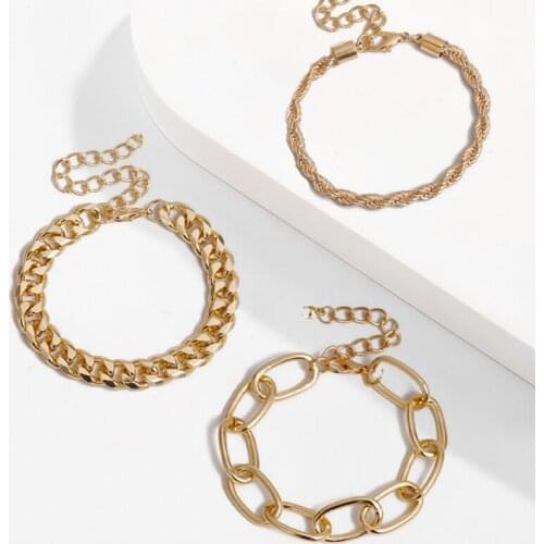 4pcs Punk Curb Cuban Chain Bracelets Set for Women Miami Boho Thick Gold Color Charm Bracelets Bangles Fashion Jewelry