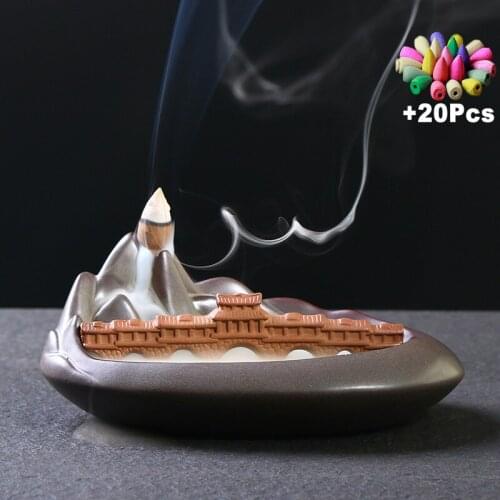 Creative Home Decoration Ceramic Backflow Incense Burner Bridge Alpine Mountain Water Aromatherapy Furnace Creative Incense Road