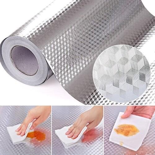 Kitchen Wall Stove Aluminum Foil Oil-proof Stickers Anti-fouling High-temperature Self-adhesive Croppable Wall Sticker 40*100 Cm
