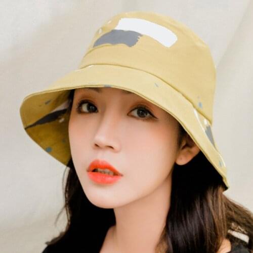 Summer New Style Painted Fashion Cool Bucket Hat Korean-Style Japanese-Style Couples Hat Travel Sun hat