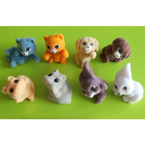 Mini figure Flocking animal toy bunny cat hamster dog 8pcs/set