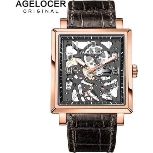 Agelocer Luxury Brand Super Luminous Rose Steel Skeleton Wrist Watches Automatic Watches For Men 3501D2