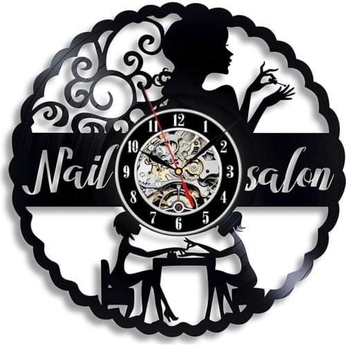 Nail Salon Vinyl Record Wall Clock Modern Design Nail Art Manicure Studio Vinyl Clocks Wall Watch Beauty Salon Wall Sign Decor