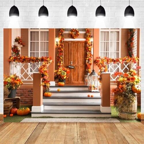 Yeele Autumn House Backdrop Photography Flowers Maple Wood Door Baby Portrait Birthday Background Photographic Photo Studio Prop