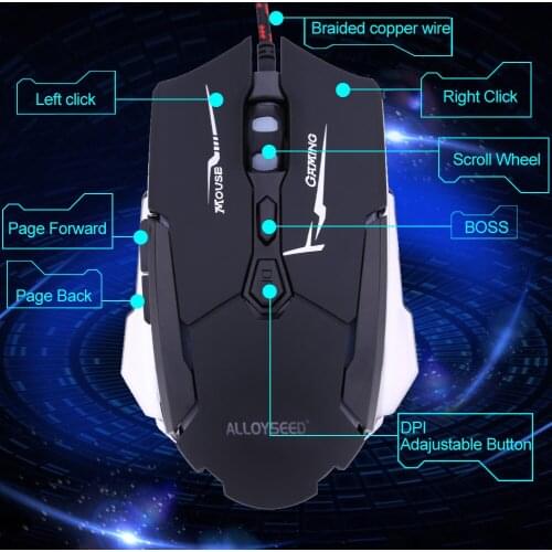 ALLOYSEED K1015 Wired USB Gaming Mouse 7 Buttons Black