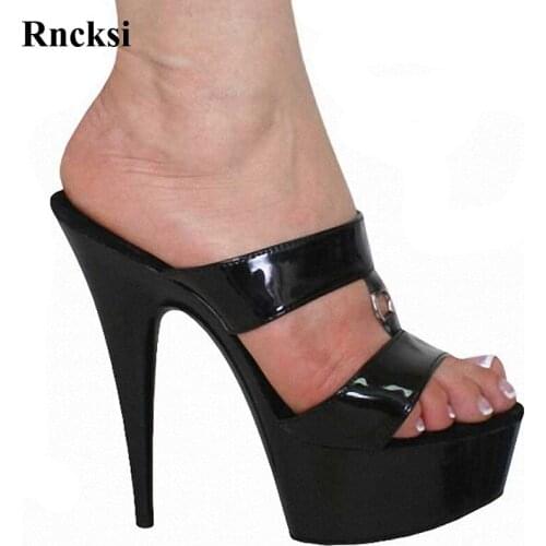 Rncksi Woemn Wedding Shoes Classic Black Night Club Pole Dance Platform 15cm High Heel Slippers Ultra Slippers Sexy Shoes