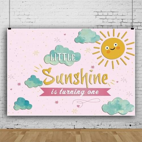 Pink Sunshine Clouds Sun 1 Year Old Children Background Decoration Photography Studio Kids Birthday Party Photo Backdrop Cloth