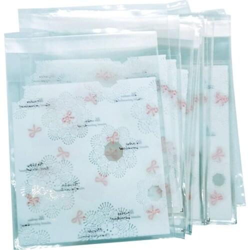100pcs/lot 10X10cm Pink Bow snowflake Cookie packaging candy color self-adhesive plastic bags for biscuits snack baking package