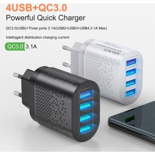 EU/US Plug 4 Port Fast Quick Charging Wall Charger QC 3.0 USB Hub Power Adapter Plug For iPhone Xiaomi Huawei Samsung Chargers