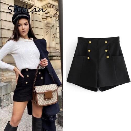 Snican Black Elegant High Waist Shorts With Zipper Buttons Spring Fashion Capris Office Ladies Bottoms Za 2021 Women Pantalon