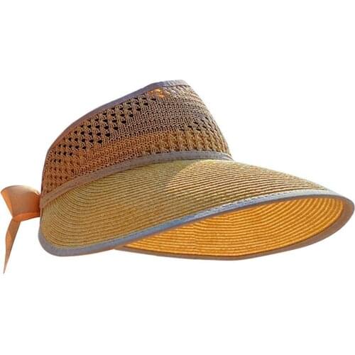 Foldable Summer New Womens Sun Hat Bucket cap beige lace soft Flowers Panama W9V0 Straw Bowknot top Ribbon 2021 Caps Beach U7M9