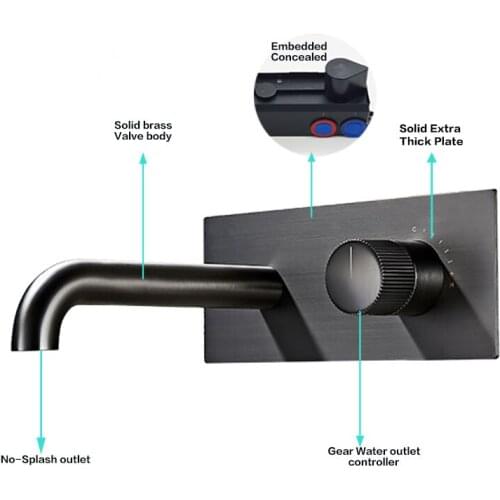 Conceal bathroom tapware knob type single wall mount black basin faucet