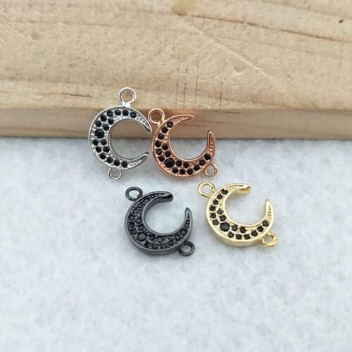 10 Pieces CZ zircon Micro Pave moon Connector,Double Bails Beads Charm,for DIY Bracelets Jewelry Finding CT343