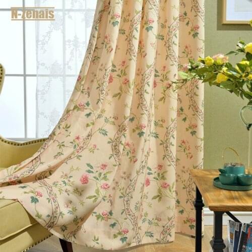 Modern Pastoral American Countryside Style Floral Curtains for Living Room and Bedroom Left and Right Biparting Open