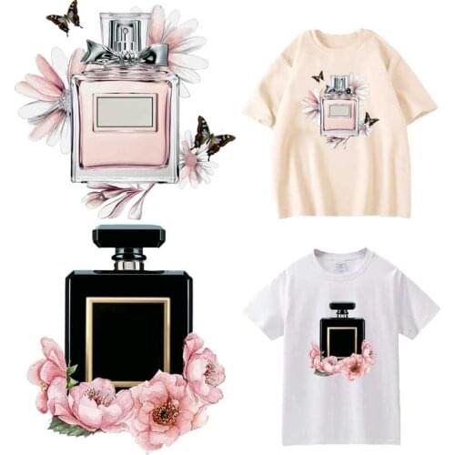 Iron-On Patches For Clothing Fashion Perfume Bottle Washable Woman T-Shirts Heat Transfers Stickers Beautiful Butterfly Patches