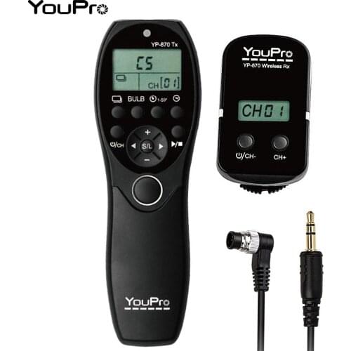 YouPro YP-870 DC0 LCD Timer Shutter Release Transmitter Receiver 2.4G Wireless 32 Channels for Nikon Fujifilm Kodak DSLR Cameras