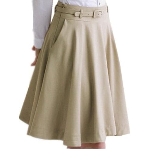 2021 Fashion Women Summer Skirt Plus Size Skirt OL All-Match Black Beige Midi Skirt High Waist Pleated Skirts Women Saia