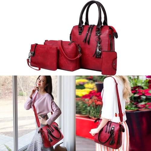 Retro Handbag Women Tote Bag Shoulder Crossbody Messenger Bag Satchel 4pcs Purses Set