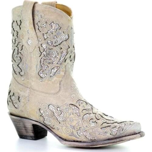 Women Metallic Glittern Inlay Crystal Boots Snip Toe
