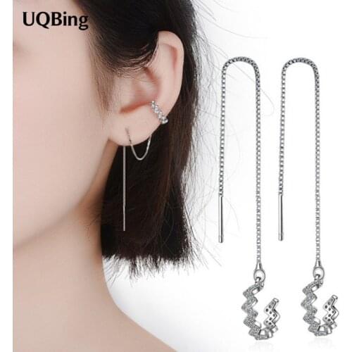 925 Sterling Silver Long CZ Zircon Round Women Wedding Drop Earrings Jewelry Gifts