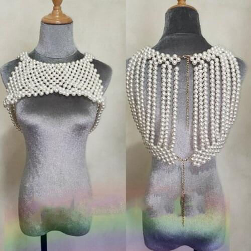 Female Singer Sexy Pearl Corset Handmade Beaded Waistcoat Nightclub Gogo Dancer Stage Clothes Pole Dance Top Rave Outfit DWY5331