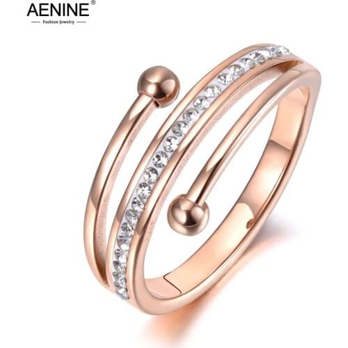 AENINE Trendy 3 Layers Anniversary Rings Jewelry Stainless Steel Mosaic Rhinestone Clay Party Ring For Women Girl Anneau AR19057