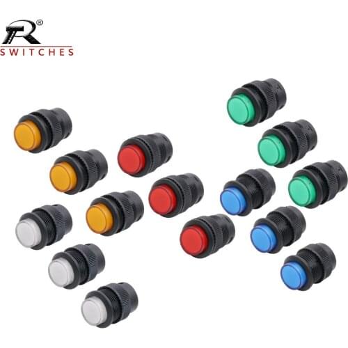 10PCS Power supply Push Button Switch R16-503A/AD/B/BD without/with light self-locking/selt-resetting 3A 250V AC 2/4PIN 5Colors